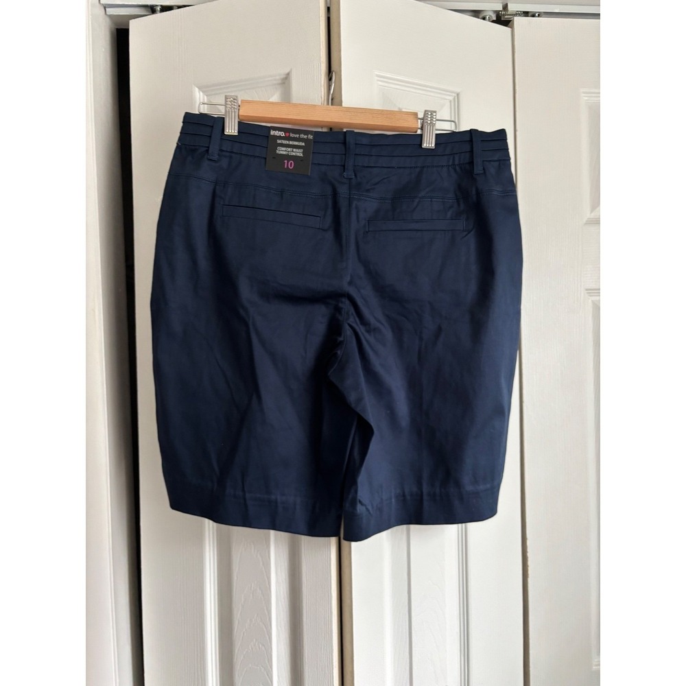 Intro. Navy Satin Bermuda Shorts Tummy Control Size 10 NWT MSRP $39 - Picture 7 of 9